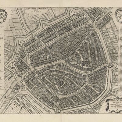 Poster Historische Kaart Leiden - Stadsplattegrond 1652