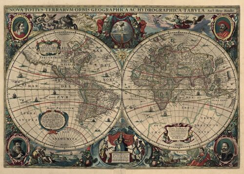 Posters Historische Wereldkaart 1630 - Henricus Hondius