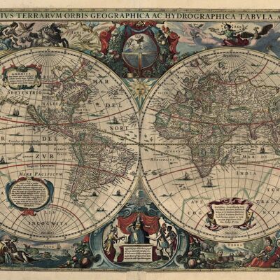 Posters Historische Wereldkaart 1630 - Henricus Hondius