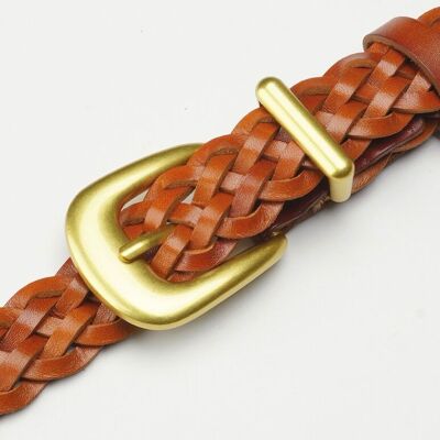 Cintura in pelle intrecciata con fibbia dorata vintage