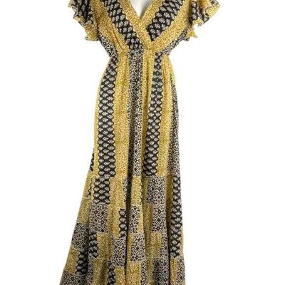 Abito lungo in cotone stile boho con scollo a V