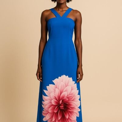 Abito lungo con motivo floreale - Elegante scollatura incrociata