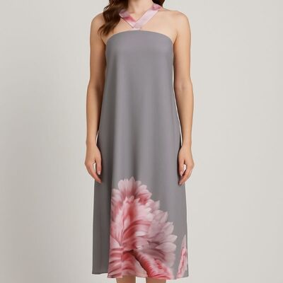 Robe Longue à Motif Floral – Encolure croisée élégante