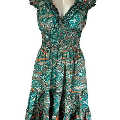 Robe en soie faite main pour femme avec volants à l'encolure