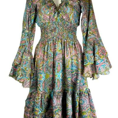 Vestido Artesanal para Mujer Seda India con Volantes