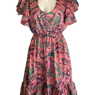 Ligero Vestido Artesanal en Seda India con Volantes