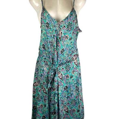 Vestido Largo Artesanal Mujer en Seda India con Escote