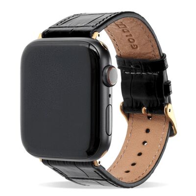 Bracelet Apple Watch Croco noir (adaptateur or) 38/40/41mm