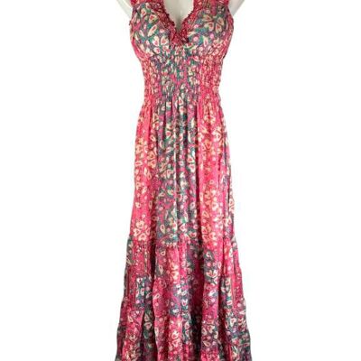 Vestido Artesanal en Seda con Escote con Volantes B2B