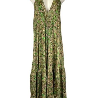 Robe longue faite main avec un magnifique motif en soie indienne