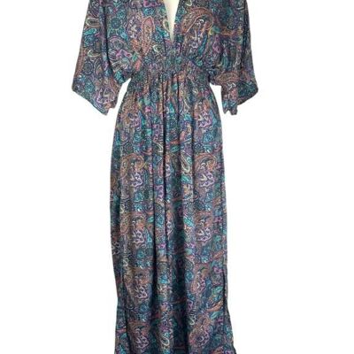 Robe en soie indienne artisanale pour femme avec manches. B2B