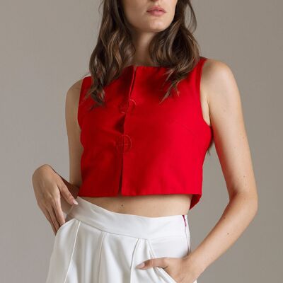 Top corto con cuello barco y logotipos bordados