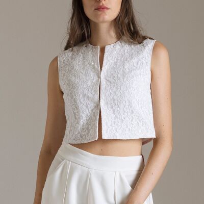 Top in Crêpe e Pizzo con Effetto Cut-Out