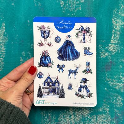 Feuille d’autocollants bujo Holiday Tradititons de qualité B