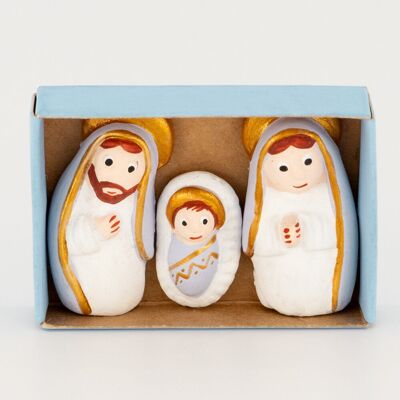 Crèche de Noël faite à la main, boîte bleue, produit du commerce équitable