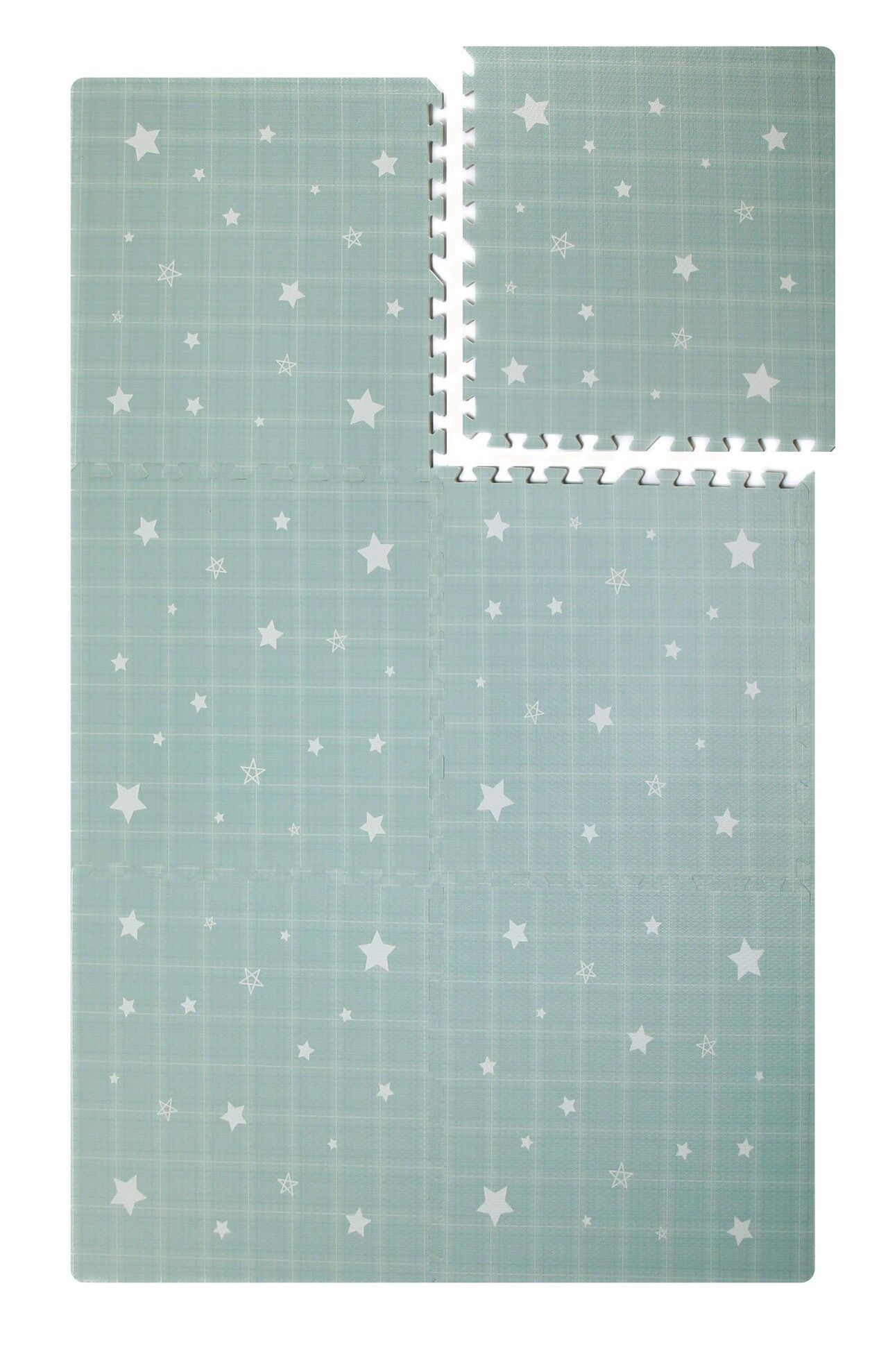 Alfombra de juego infantil Kidolo Green Stars Puzzle - 120 x 180 cm