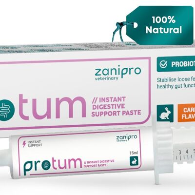 Pâte probiotique pour lapin Protum 15 ml – Saveur carotte pour cochons d'Inde et petits animaux, favorise la santé intestinale, équilibre digestif, seringue de dosage précis – Récupération facile