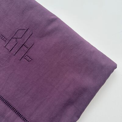 Drap ancien en Metis - monogramme BH - 260x200cm - Aubergine