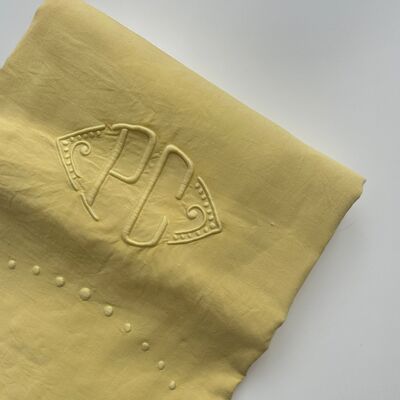 Drap ancien en Metis - monogramme PC - 225x300cm - Limoncello