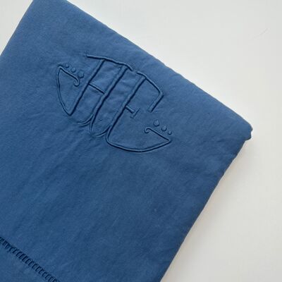 Drap ancien en Metis - monogramme AE - 220x280cm - Gitane