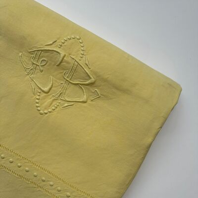 Drap ancien en Metis - monogramme EB - 220x280cm - Limoncello