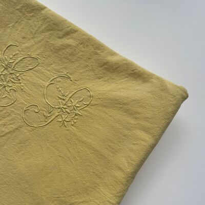 Drap ancien en Metis - monogramme ES - 200x300cm - Limoncello