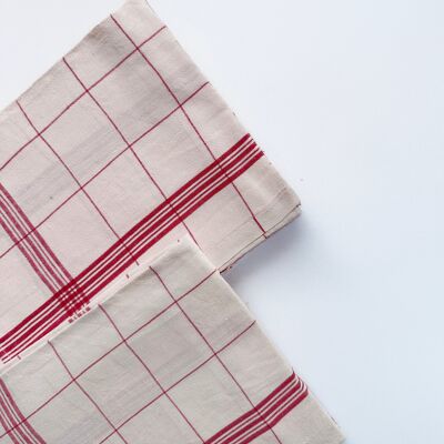 Torchon vintage rayé - Rose pale