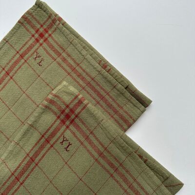 Asciugamano da cucina vintage a righe - Monogramma YL - Cachi
