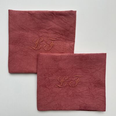 Lot de 2 serviettes vintage en damassé - monogramme LF - Tomette