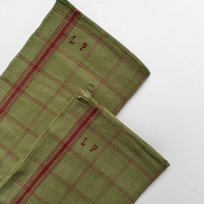 Vintage striped tea towel - LP monogram - Khaki