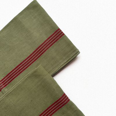 Vintage striped tea towel - khaki