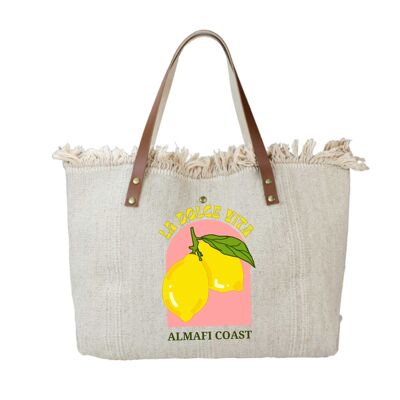 BOLSO DE ALGODÓN LA DOLCE VITA CON ADORNOS DE PIEL