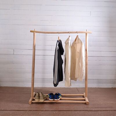 Portant vêtements bois brut avec étagère chaussures