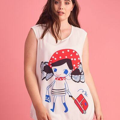 Top con fantasia e pizzo sul retro (A880)