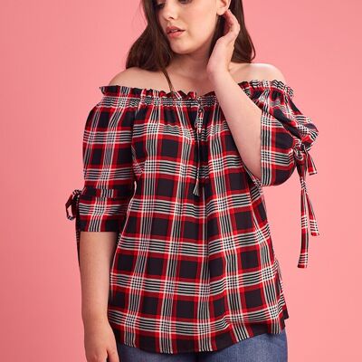 Top scozzese rosso taglie forti (A976)