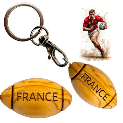 Portachiavi rugby in legno d'ulivo - Francia