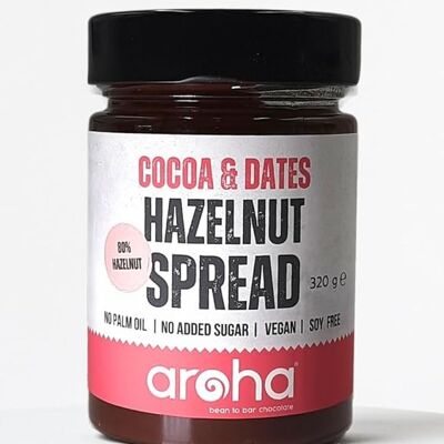 Crema de avellanas con cacao y dátiles Aroha %80, 320 gr