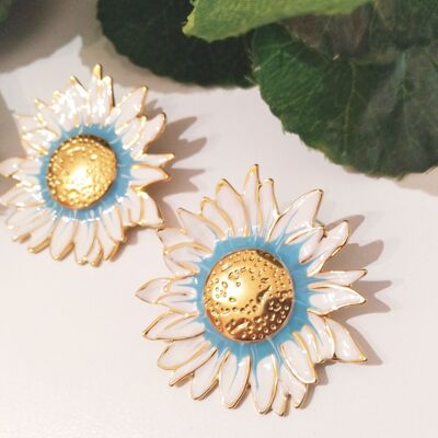 Sunflower earrings, Van Gogh earrings, flower earrings, enamel earrings, gift