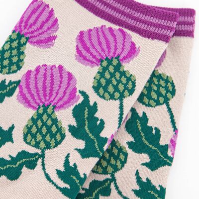 Chaussettes en bambou pour femmes - Violet/vert, chardon écossais