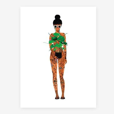 Naked girl with a plant - Poster