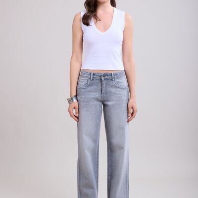 Jeans dritti con strass davanti - Alon