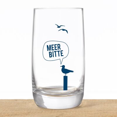 Crystal glass, long drink glass "Meer Bitte Möwe" made in EU