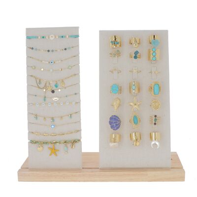 Kit de 21 bagues et 12 bracelets - doré bleu - présentoir offert