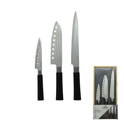 Set di 3 coltelli in stile giapponese in acciaio Santoku, Gyuto e Honesuki