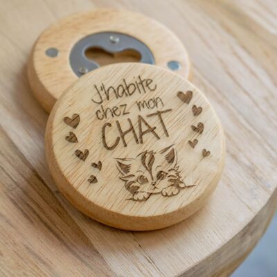 Magnetic Bottle Opener - I Live with My Cat