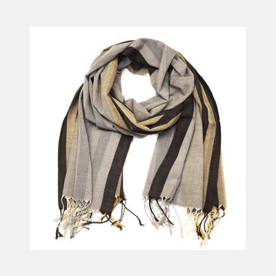 Charcoal Beige Muslin Cotton Scarf