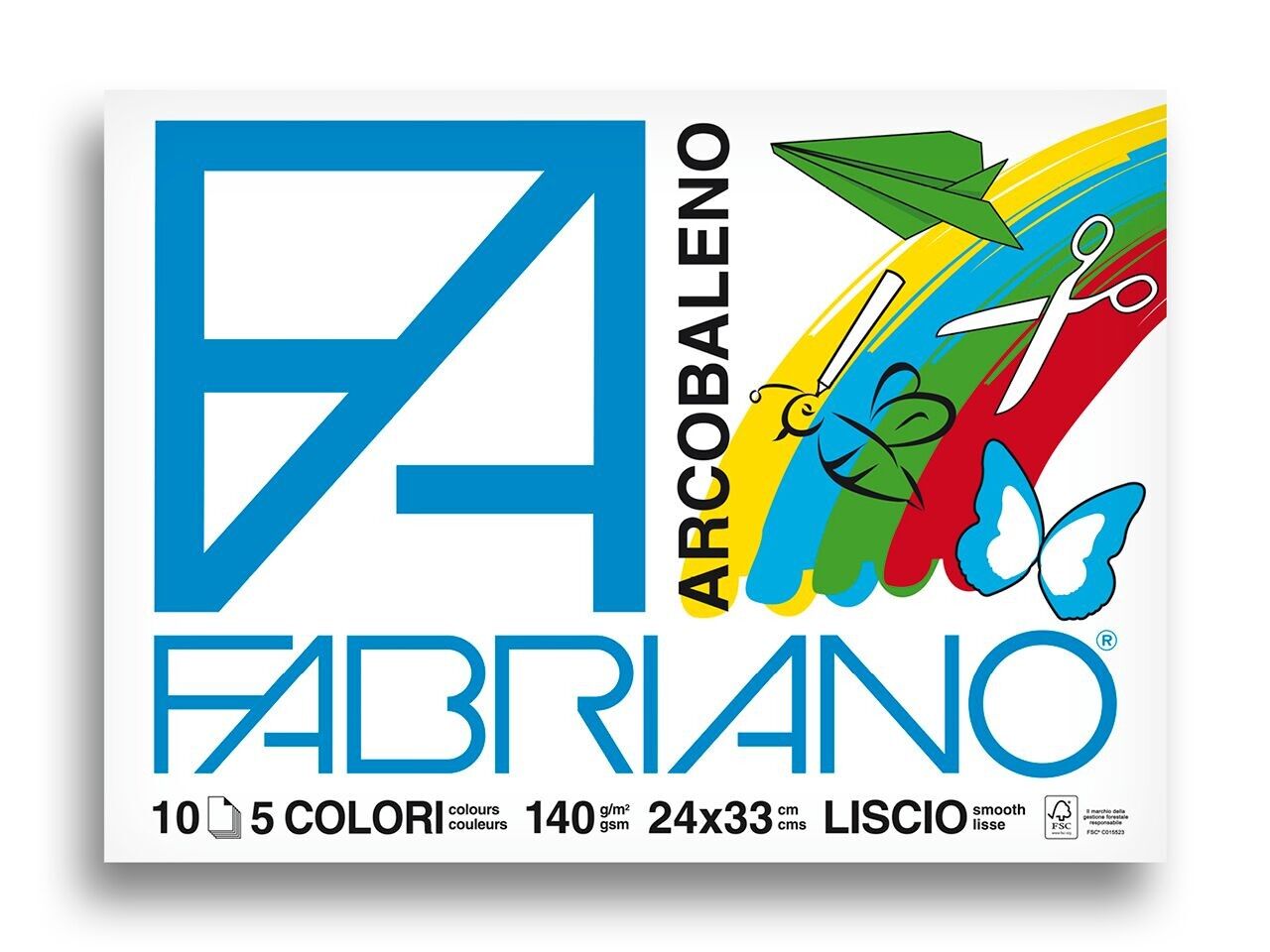 Χαρτί Fabriano Arcobaleno – 140 g/m² – 10 sheets– 24×33 cm – 5 colors block