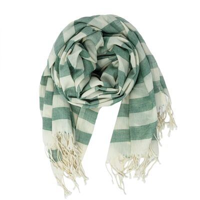 Green Stripe Muslin Cotton Scarf