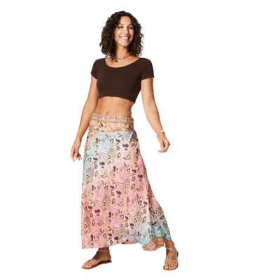FALDA LARGA FLUIDA Y LIGERA DE VERANO BICOLOR AMARILLO ROSA DEGRADADO JIP3500B