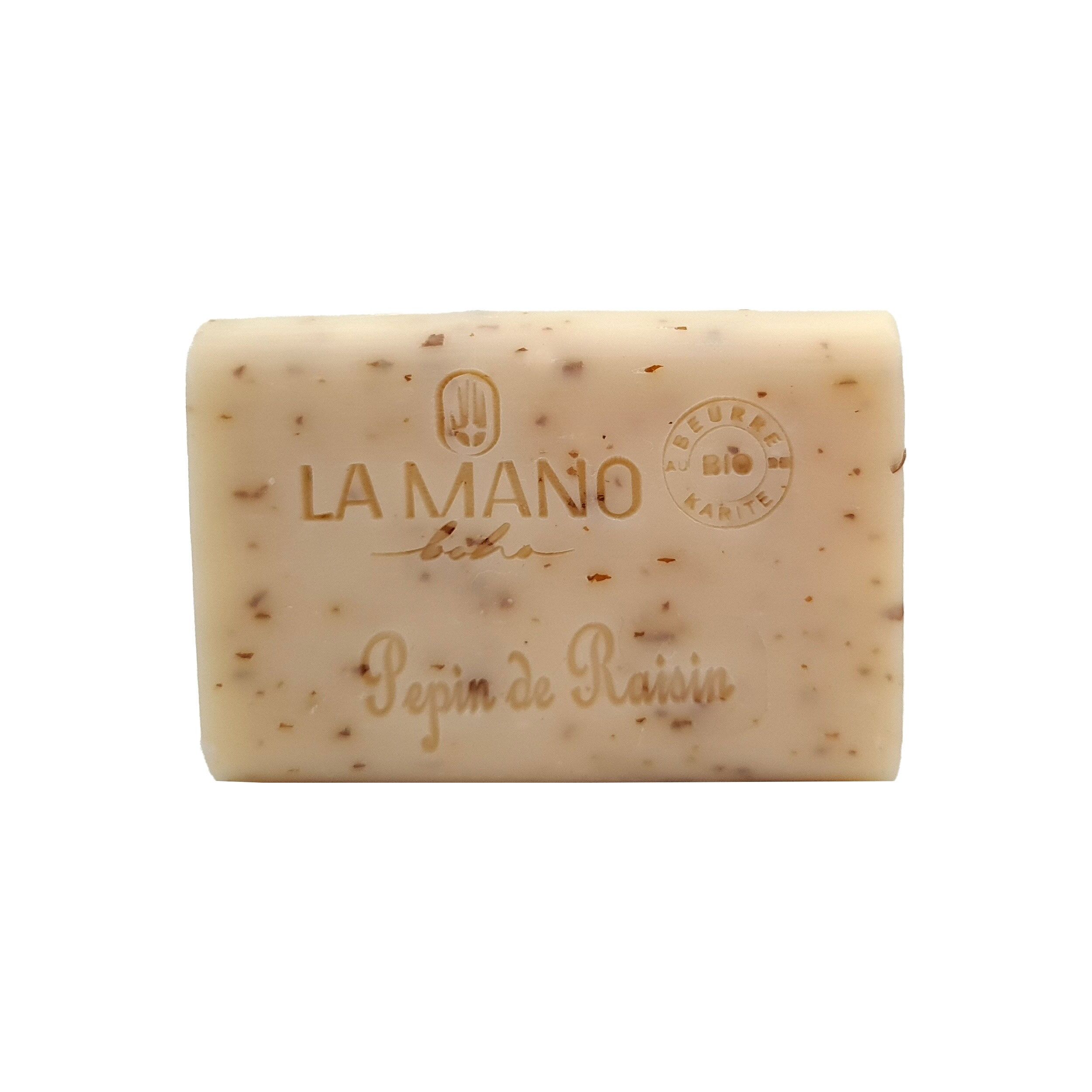 Jabón exfoliante artesanal con manteca de karité y semillas de uva 100g SAVON0001A